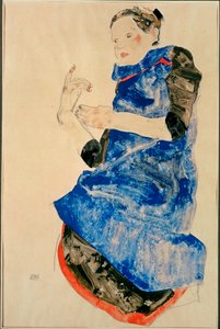 穿蓝色围裙的女孩（水彩和铅笔） 作者 埃贡·席勒（Egon Schiele）