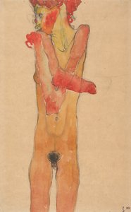交叉着双臂的女孩裸体，1910年