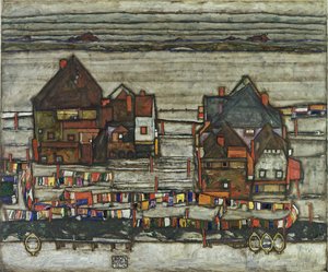 带清洗线的房屋，1914年 作者 埃贡·席勒（Egon Schiele）