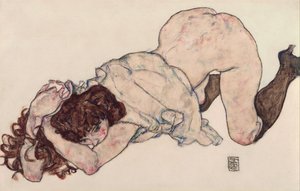 跪着的女孩，肘部休息，1917年 作者 埃贡·席勒（Egon Schiele）