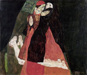 "红衣主教与修女》 埃贡-席勒（1890-1918 年）绘画作品 1912 年 维也纳利奥波德博物馆 作者 埃贡·席勒（Egon Schiele）