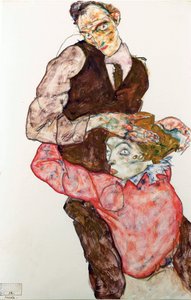 Lovers - Schiele, Egon (1890-1918) - 1914-1915 - 纸上黑色粉笔、水粉 - 47.4x30.5 - 维也纳利奥波德博物馆 作者 埃贡·席勒（Egon Schiele）
