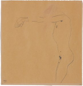 男性裸体，双臂向左举，1909年 作者 埃贡·席勒（Egon Schiele）