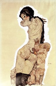 Mere et enfant（母亲与孩子）。Oeuvre de Egon Schiele (1890-1918)，纸上水彩和水粉画 作者 埃贡·席勒（Egon Schiele）
