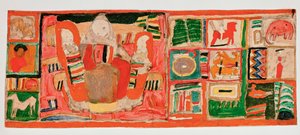 母亲带着孩子，在田边玩玩具......（水粉和铅笔，纸板） 作者 埃贡·席勒（Egon Schiele）