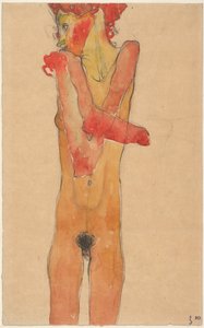 双臂交叉的裸体女孩，1910年
