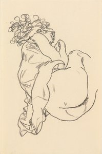 裸体躺着；斜倚，1917年 作者 埃贡·席勒（Egon Schiele）