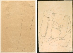 举起手臂的裸体男子（正面） 坐着的男子（背面） 作者 埃贡·席勒（Egon Schiele）