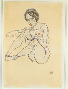 裸女水粉画、水彩画和铅笔画。右下方有签名和日期（水粉、水彩和铅笔） 作者 埃贡·席勒（Egon Schiele）