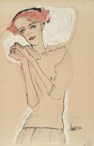 一个女人的肖像，1910年（彩色石版画） 作者 埃贡·席勒（Egon Schiele）
