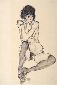 坐姿的女性裸体，右手肘休息，1914年。