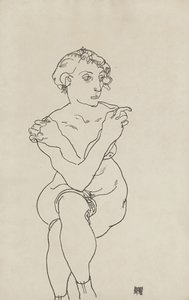 坐姿的女性裸体，手臂和腿交叉，1918年