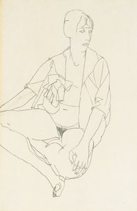 坐着的裸女与开放式衬衫，1913年 作者 埃贡·席勒（Egon Schiele）