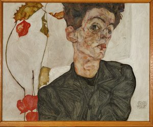 提着灯笼和水果的自画像（木板画） 作者 埃贡·席勒（Egon Schiele）