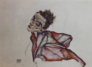 倒持手臂的自画像，1915年。 作者 埃贡·席勒（Egon Schiele）