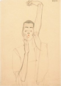 举起手臂和红嘴的自画像 作者 埃贡·席勒（Egon Schiele）