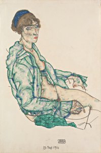坐着半裸的蓝色发带，1914年