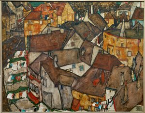 小镇 - 捷克斯洛伐克的克鲁莫（布面油画） 作者 埃贡·席勒（Egon Schiele）
