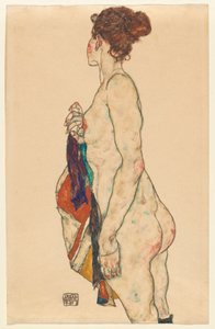 穿着花纹长袍的裸体站立 作者 埃贡·席勒（Egon Schiele）