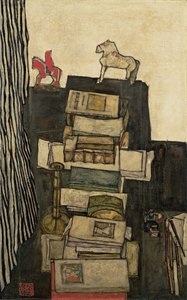静物与书Schieles Desk，1914年 作者 埃贡·席勒（Egon Schiele）