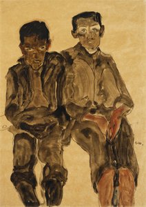 两个坐着的男孩；两个坐着的男孩，1910年 作者 埃贡·席勒（Egon Schiele）
