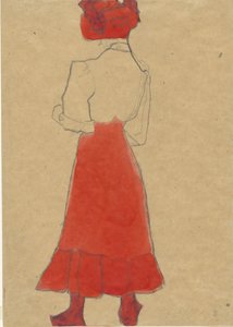 穿红裙子的女人，约1909年。 作者 埃贡·席勒（Egon Schiele）