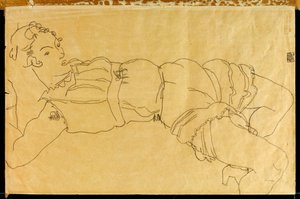 年轻女子躺在她的背上，1915年 作者 埃贡·席勒（Egon Schiele）