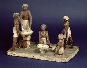 模仿五个男人酿造，来自中国王国贝尼哈桑，公元前20535-1668（彩绘木）