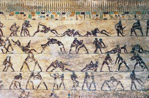 战斗场景、壁画、凯提墓、贝尼哈桑墓地、埃及、埃及文明、中王国、第十二王朝