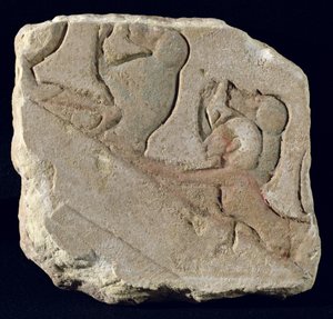Amenophis IV（Akhenaten）与狒狒，新王国（彩绘石）