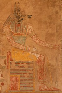 阿努比斯，女王哈特谢普苏特太平间神庙的死神（公元前1503-1482）（画石灰石） 作者 埃及第十八王朝