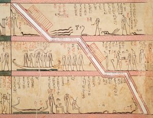 从Tuthmosis III墓（公元前1504-1450）新王国（壁画）进入坟墓的石棺下降 作者 埃及第十八王朝