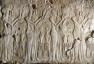 埃及古物：年轻女孩在制作祭品。凯鲁耶夫墓（TT192）（第18王朝 作者 Egyptian 18th Dynasty