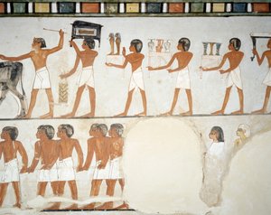 葬礼游行，卢克索，底比斯，Sheikh Abd el Qurnah Necropolis，Menna墓的小教堂壁画细节（联合国教科文组织世界文化遗产名录 作者 埃及第十八王朝