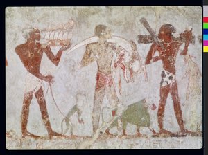 Kushites携带金，象牙和动物皮的贡品，来自Rekhmire墓，Tuthmosis III和Amenhotep II，新王国（壁画） 作者 埃及第十八王朝