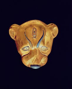 Leopards头，来自新王国图坦卡蒙墓（用覆盖着金的石膏覆盖的木头）