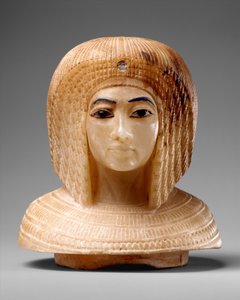 皇家妇女头部形状的盖子，约公元前1349-36年（洞石，蓝玻璃，黑曜石）。 作者 埃及第十八王朝