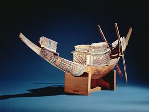 从新王国图坦卡蒙墓，c.1347-37 BC（木头）减少船的模型
