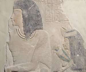 描绘Imenmes和Dejat的救济，Imeneminet将军的父母，来自新英国孟菲斯的一座墓，公元前133  -  1295年（画石灰石）
