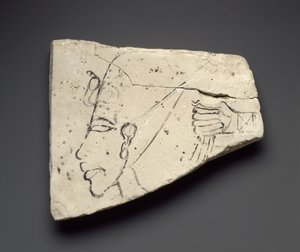 来自Tell el-Amarna（石灰岩）的大皇宫的Akhenatens头和手的草图