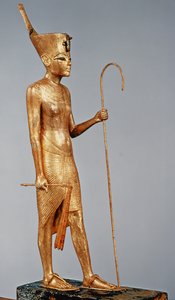 国王的雕像，穿着北方的红色皇冠，从图坦卡蒙墓（公元前1370-52）新王国（镀金木）