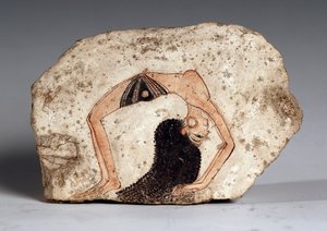 一个女杂技演员，Ostrakon。石灰岩，约公元前1295-1186年 作者 埃及第19王朝