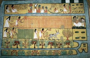 埃及底比斯，Dayr al-Madinah（Deir el-Medina）的国家劳工村，Sennedjem 墓，描绘伊阿鲁田间农业场景的壁画，新王国，XIX 王朝 作者 埃及第19王朝