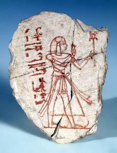 Ostrakon男性形象，来自Deir El-Medina（彩绘石灰石）