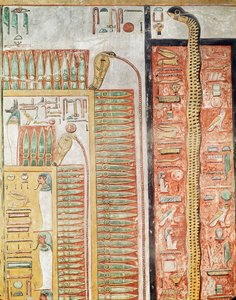 救济描绘了死者必须穿越来世的道路，来自Seti I墓（公元前12944  -  1279年）新王国（绘石灰石）