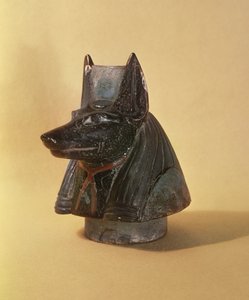 来自新王国Duamutef（陶瓷）头部形状的罐装罐塞