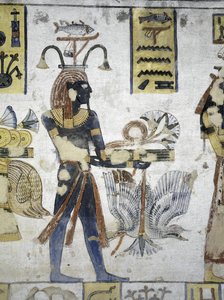 埃及，底比斯，卢克索，国王谷，拉美西斯三世墓，壁画上的祭品，来自第二十王朝。 作者 埃及第20王朝