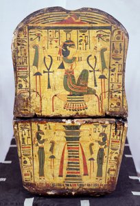 可能在Deir El-Bahri发现的Nesyamun木乃伊棺材的端部视图，新王国，约公元前1100年（漆木）。 作者 埃及第20王朝