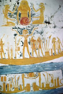 来自新王国拉美西斯六世（公元前1145-1137）（壁画）的夜船 作者 埃及第20王朝