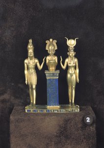 Osiris，Horus，Isis：Osorkon II的三位一体，Osorkon II统治时期，公元前887-850（黄金，青金石和玻璃）